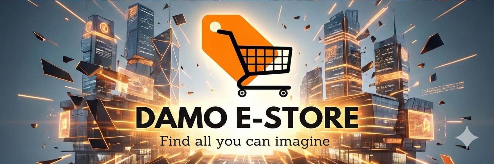 DAMO E-STORE logo above a city skyline
